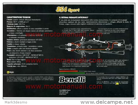 Benelli 354 SPORT Depliant Originale Genuine Factory Brochure Prospekt - Motos