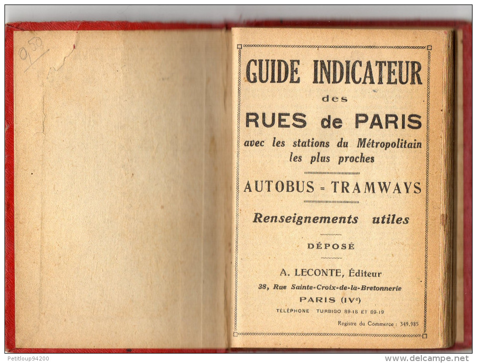 PLAN COMMODE DE PARIS  Rues & Monuments/Autobus & Tramways/ Métropolitain   A. LECONTE Editeur - Europa