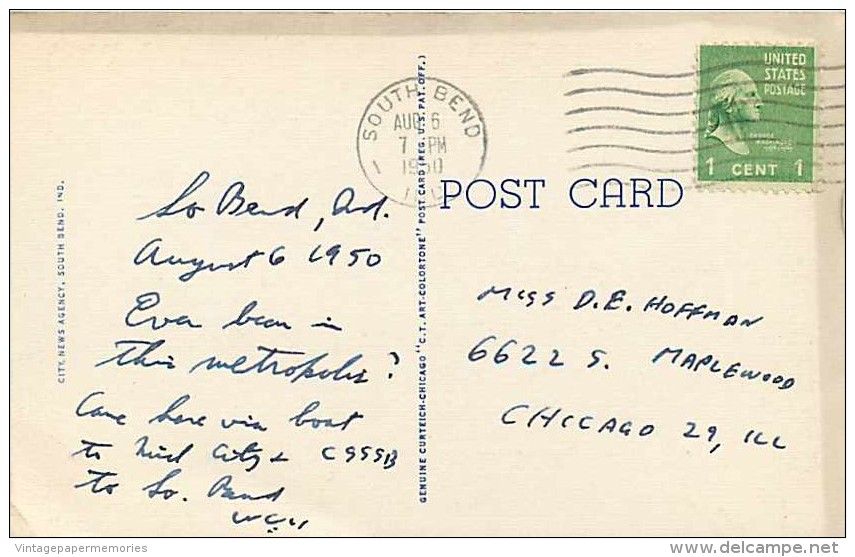 225297-Indiana, South Bend, Michigan Street, Business Section, Linen Postcard, Curteich 9A-H1954 - South Bend
