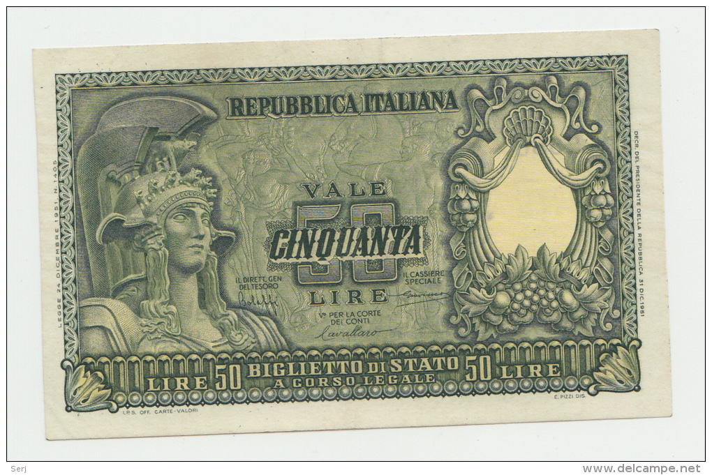 ITALY 50 Lire 1951 XF+ P 91a 91 A - 50 Liras