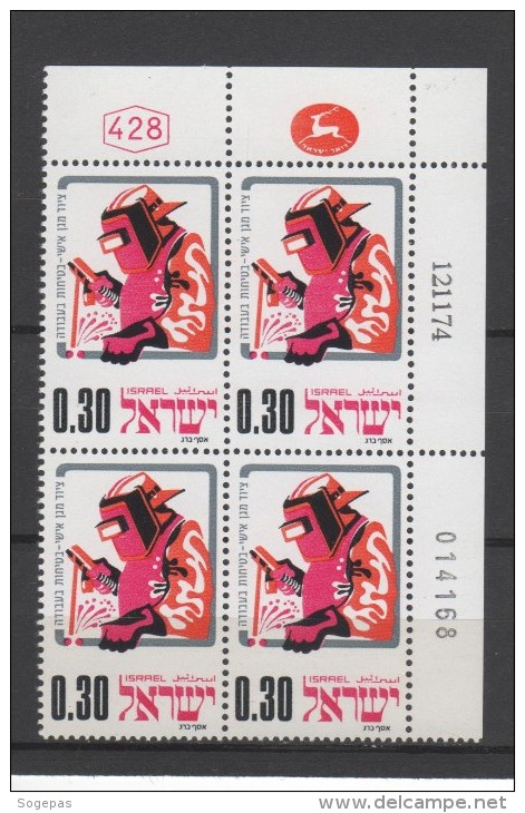 ISRAËL 1975 BLOC DE 4 TIMBRES N° 563 BDF NEUFS  VOIR SCAN SÉCURITÉ AU TRAVAIL - Unused Stamps (without Tabs)