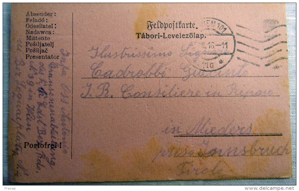 Franchigia Feldpost Feldpostkorrespondenzkart E Feldpostkarte     KUK 11QA???   5-II-1916   ?? WIEN  WWI - Oostenrijkse Bezetting