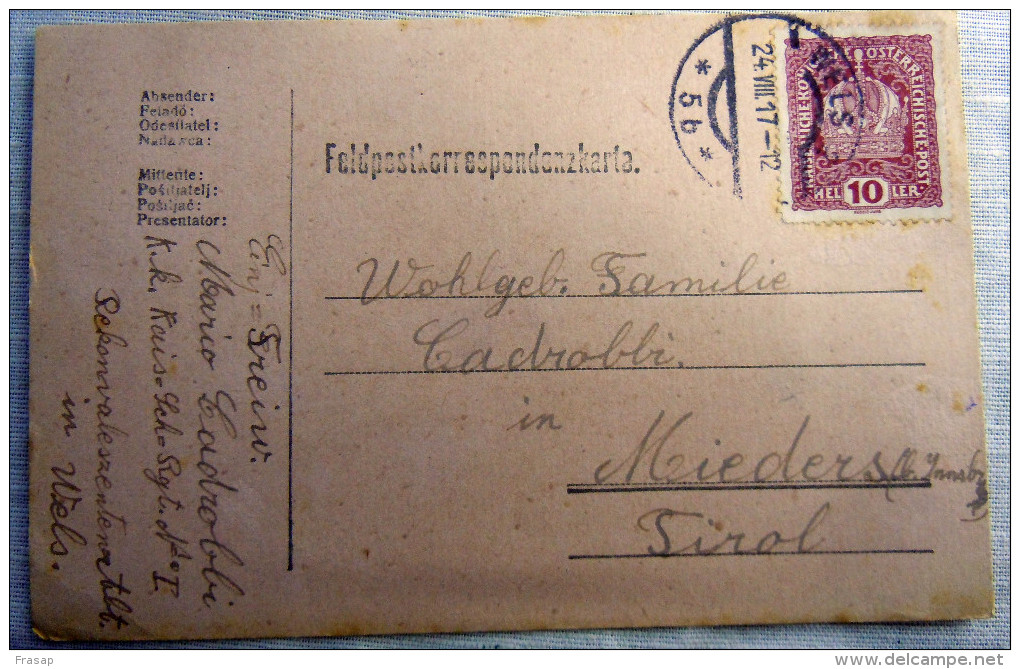 Franchigia Feldpost Feldpostkorrespondenzkart E Feldpostkarte     KUK WELS 5b  24-VIII-1917    WWI - Occ. Autrichienne