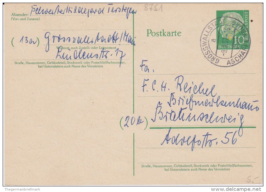 Bund Heuss P 31 PSt I Stempel Großwallstadt ü Aschaffenburg 1957 - Postkaarten - Gebruikt