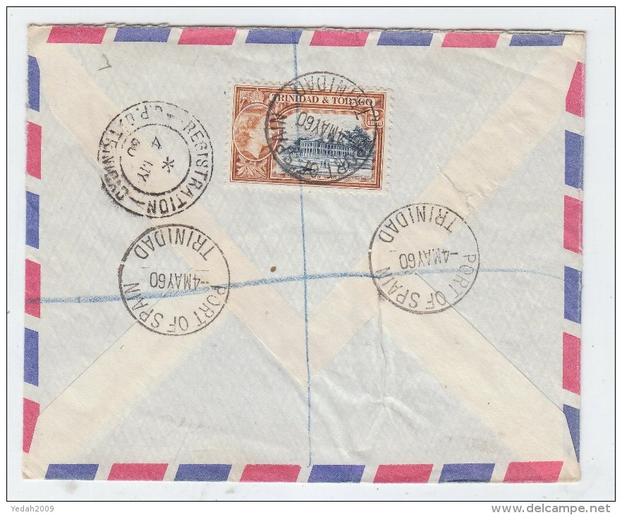 Trinidad&Tobago/UK REGISTERED AIRMAIL COVER 1960 - Trinidad & Tobago (1962-...)