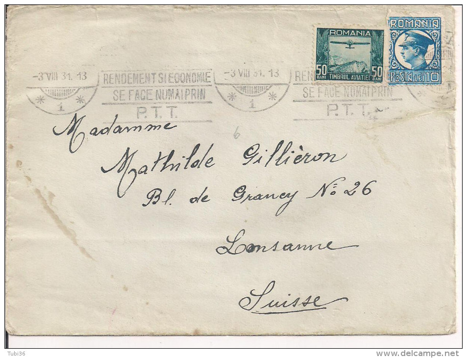 ROMANIA, LETTERA VIA AEREA LEI 10,50, PER LOSANNA, SUISSE, - Lettres & Documents