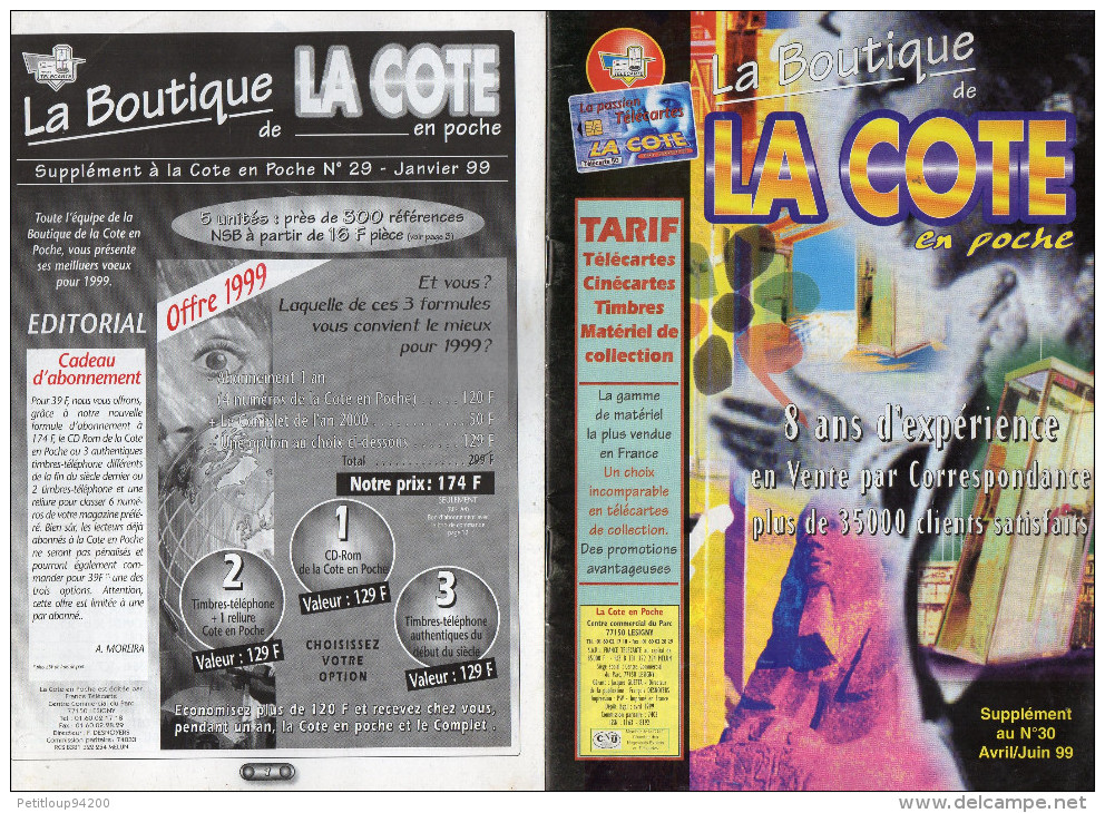 TARIFS  TELECARTES/ MATERIEL DE COLLECTION  La Boutique De La Cote En Poche   ANNEES1998 à 2004  (lot De 14 ) - Libri & Cd