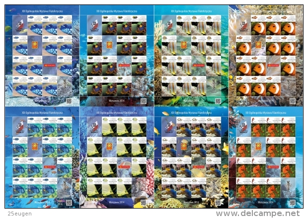 POLAND 2014 NATIONAL PHILATELIC EXHIBITION - FISHES  SET OF 8 MS  MNH - Nuevos