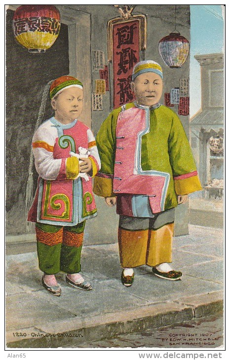 Chinese Children In Chinatown San Francisco California, Ethnic Costume Fashion, C1900s/10s Vintage Postcard - Azië