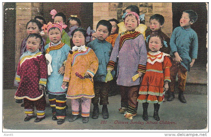 Chinese Children At Sunday School, San Francisco California, Ethnic Costume Fashion, C1910s Vintage Postcard - Azië