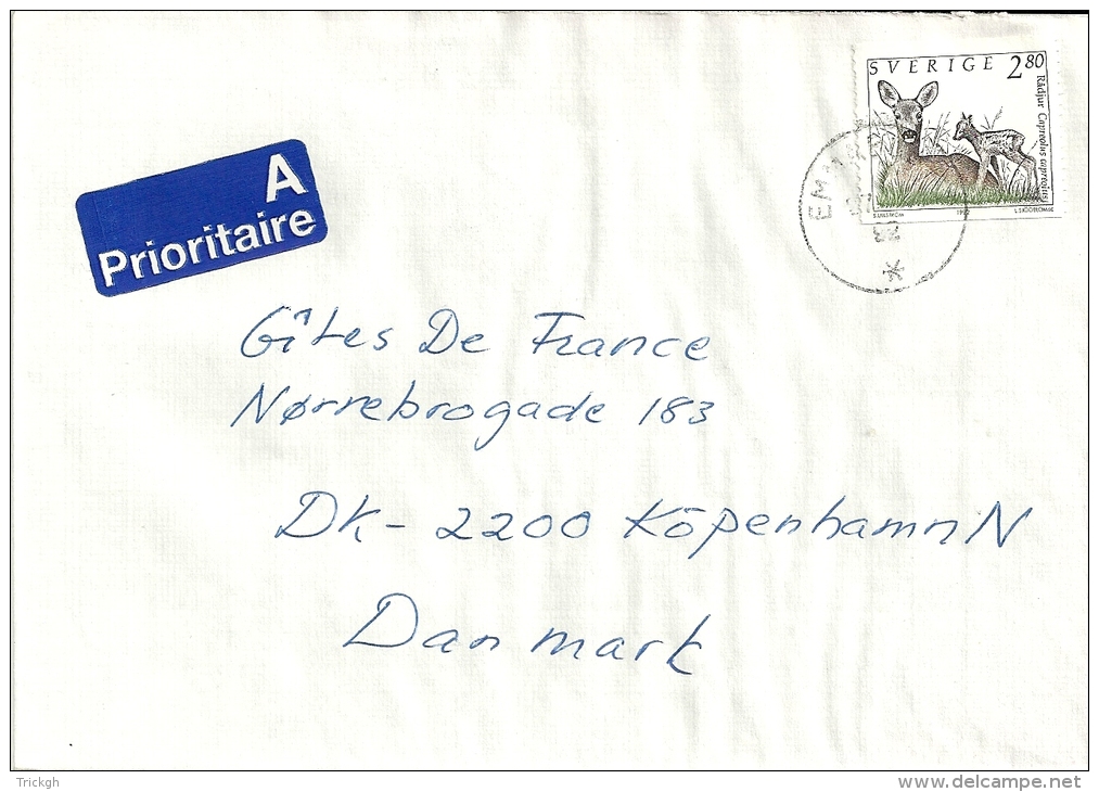 Sverige Emmaboda &gt;&gt; Danmark Kobenhavn 1992 / Chevreuil Hert Deer - Storia Postale