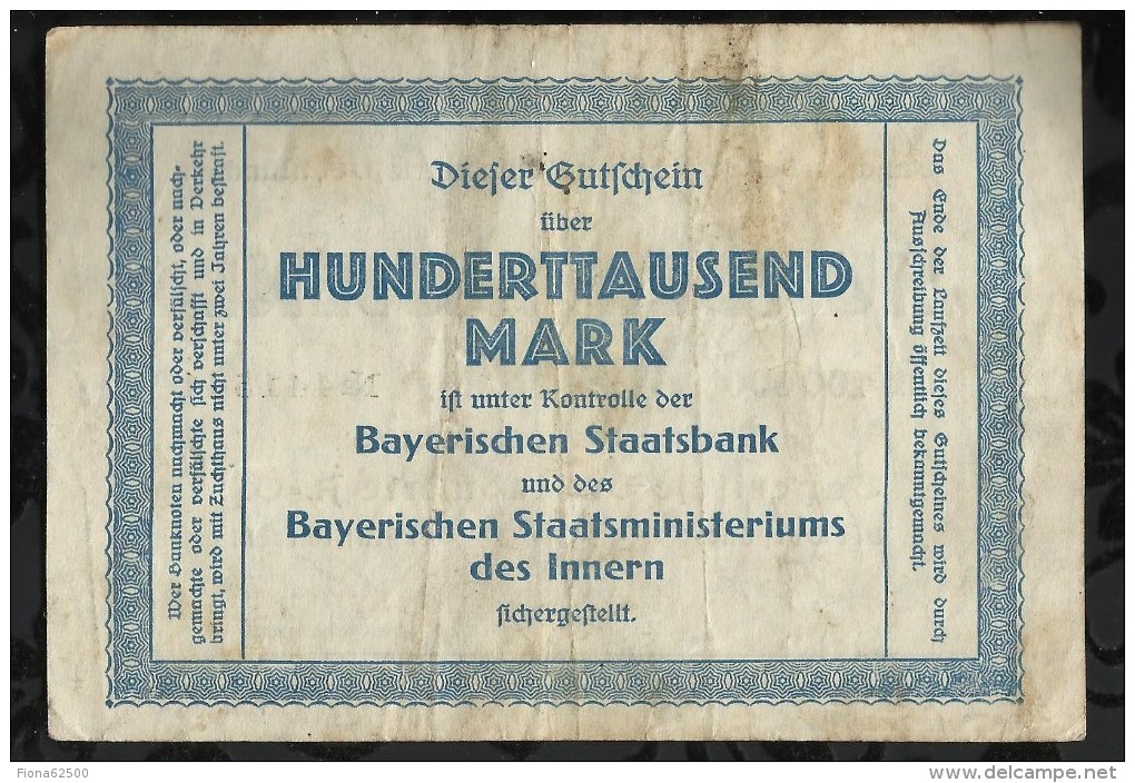 ALLEMAGNE .  BILLET DE 100.000  MARK . 1923 . - 100000 Mark