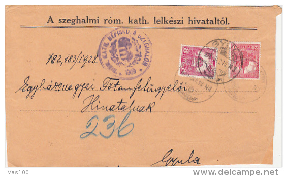 ROYAL CROWN, PARLIAMENT PALACE STAMPS ON COVER, PRIESTS OFFICE HEADER, 1928, HUNGARY - Briefe U. Dokumente