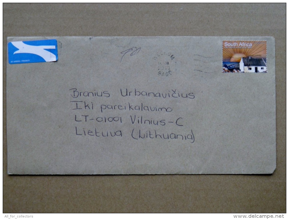 Cover Sent From RSA To Lithuania On 2013 Sun Boat House Building - Lettres & Documents