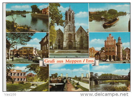 5989- MEPPEN- WINDMILL, SHIP, STREET, CAR, SQUARE, CHURCH, BRIDGE, SWIMMING POOL, POSTCARD - Meppen