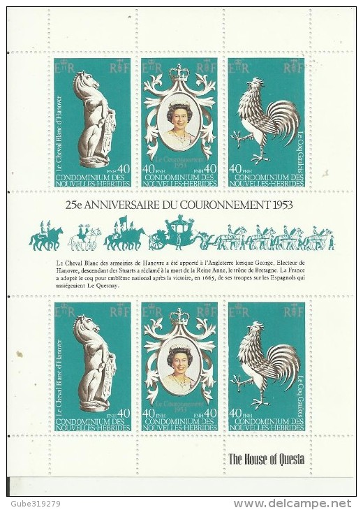 NEW HEBRIDS 1978 -5 SETS  25TH ANNI.CORONATION OF Q.ELISABETH II SOUVENIR SHEET (french) (COCk & HORSE) OF 6 STS OF 40 F - Neufs