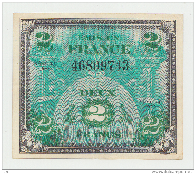 France 2 Francs 1944 XF+ CRISP Banknote P 114a 114 A - 1944 Flag/France