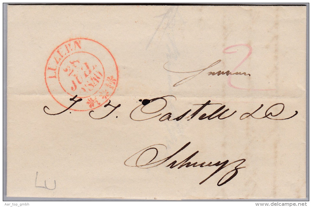 Heimat LU LUZERN 1840-07-28 Rot Vorphila Brief Nach Schwyz - ...-1845 Prephilately