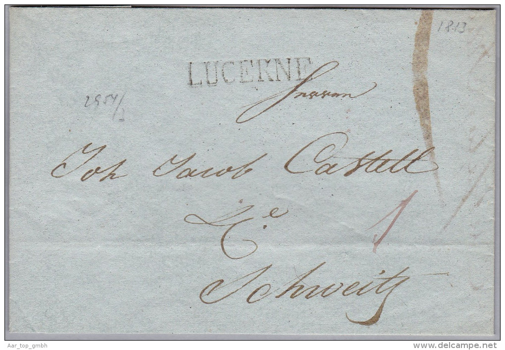 Heimat LU LUCERNE 1813-09-03 Langstempel Schwarz Auf Vorphila Brief - ...-1845 Prephilately