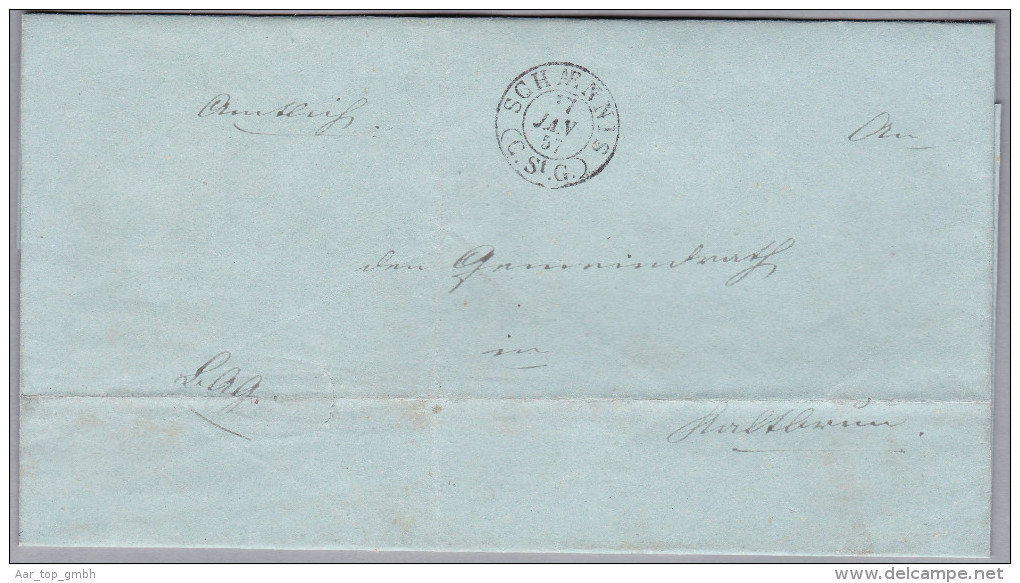 Heimat SG SCHAENNIS 1857-01-17 Amtlich Brief Nach Kaltbrünn Mit Blauem AK-Stempel - ...-1845 Prephilately