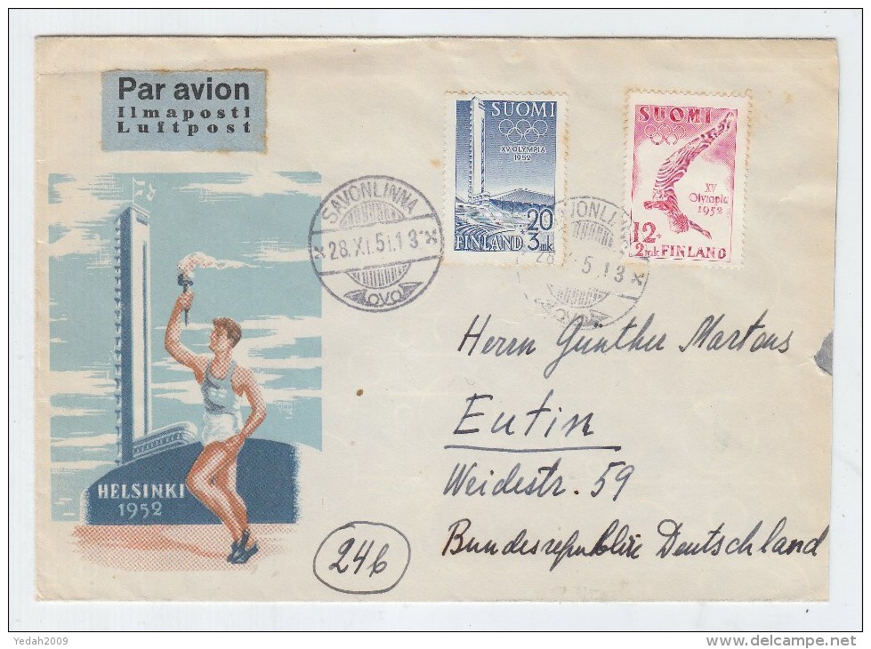 Finland/Germany OLYMPIC GAMES AIRMAIL COVER 1951 - Sommer 1952: Helsinki