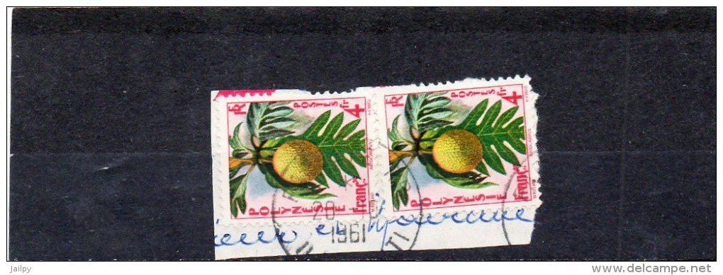 POLYNESIE FRANCAISE      2 Timbres 4,00 F     1958    Y&T: 13     Sur Fragment Oblitérés - Gebruikt