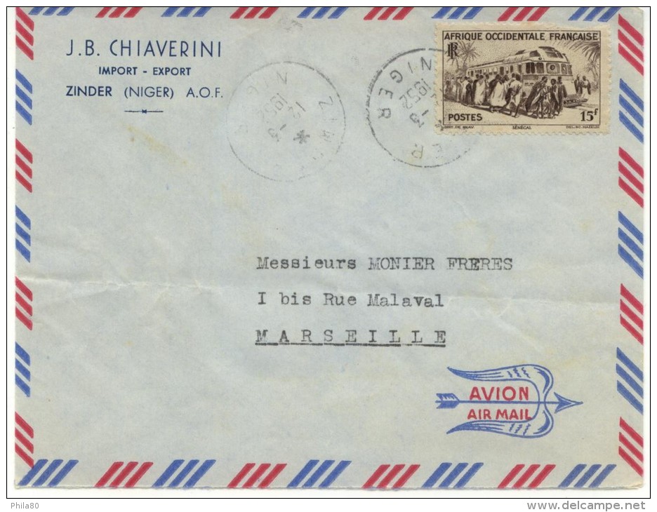 N°40 (AOF) Sur Letre De Zinder Du 12-3-52 Pour Marseille - Covers & Documents