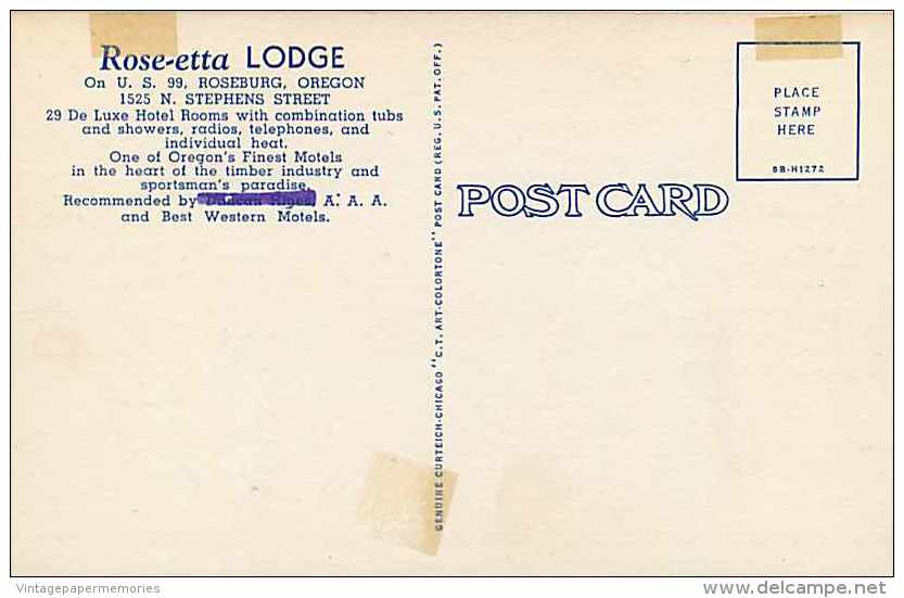 228223-Oregon, Roseburg, Rose-etta Lodge, Linen Postcard, Curteich No 8B-H1272 - Otros & Sin Clasificación