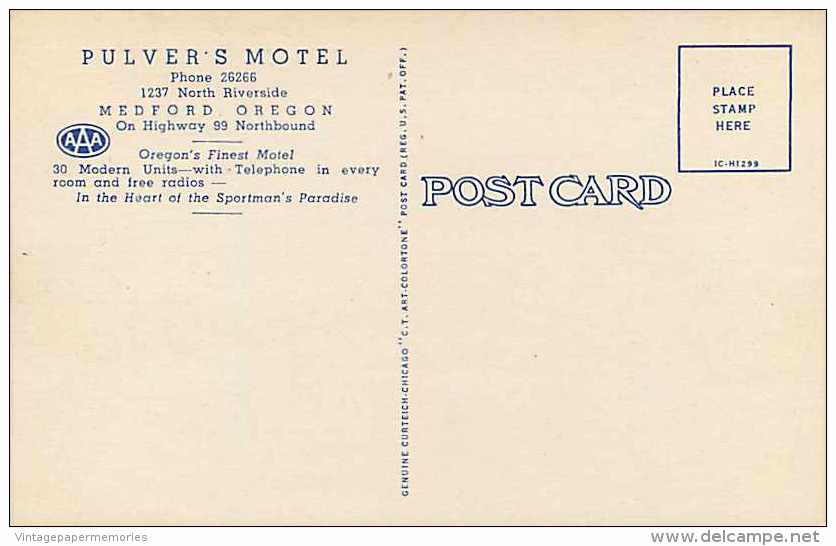 228225-Oregon, Medford, Pulver´s Motel, Linen Postcard, Curteich No 1C-H1299 - Otros & Sin Clasificación