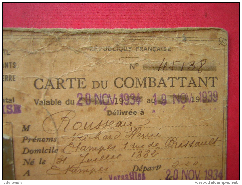 MILITARIA  CARTE DU COMBATTANT   1934 - Frankreich