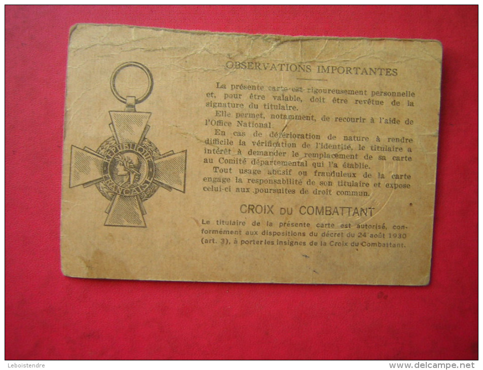 MILITARIA  CARTE DU COMBATTANT   1934 - Frankrijk