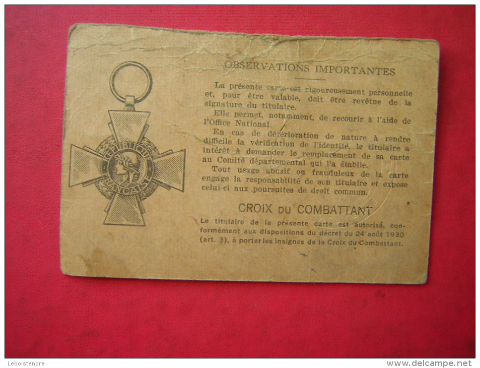 MILITARIA  CARTE DU COMBATTANT   1934 - Frankreich