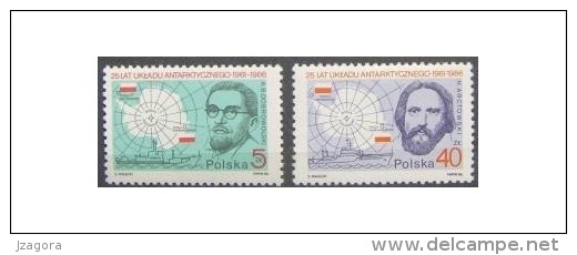 ANTARCTICA ANTARCTIQUE ANTARKTIS POLAR EXPLORERS  ARCTOWSKI  DOBROWOLSKI MAPS POLAND POLEN POLOGNE 1986 MNH MI 3033 3034 - Polar Explorers & Famous People