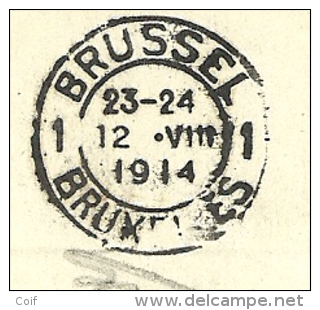 Kaart Met Stempel LIER / LIERRE Op 12/08/1914 Naar BRUXELLES Op 12/08/1914 (Offensief W.O.I) - Unbesetzte Zone