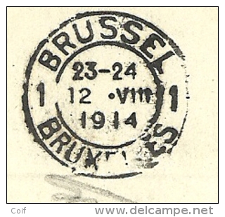 Kaart Met Stempel LIER / LIERRE Op 12/08/1914 Naar BRUXELLES Op 12/08/1914 (Offensief W.O.I) - Zona Non Occupata