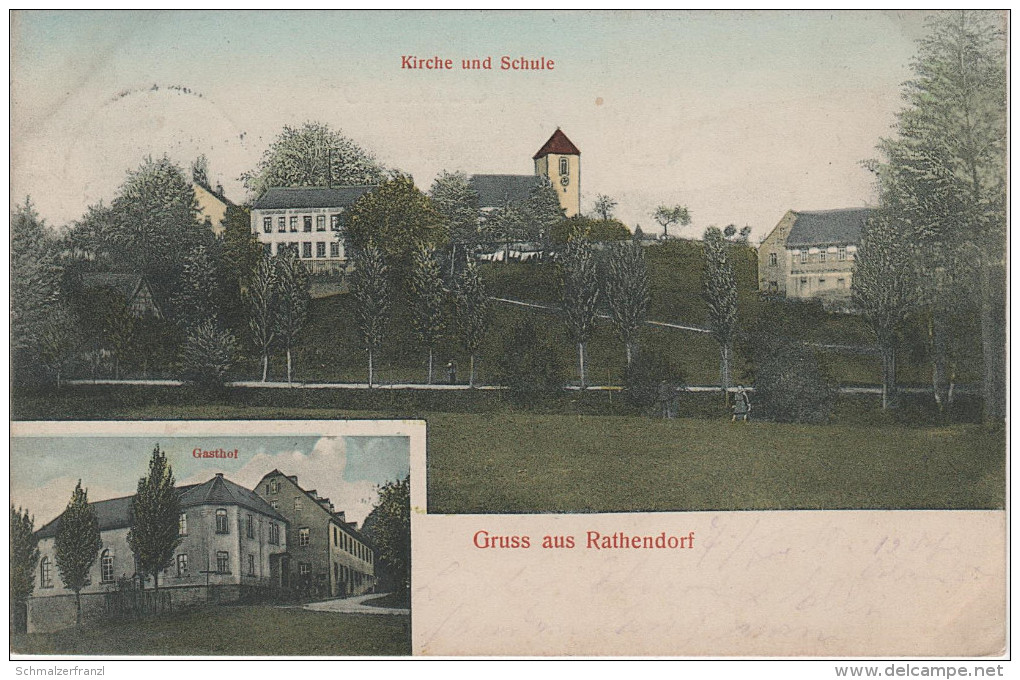 AK Gruss Rathendorf Gasthof Schule Bei Narsdorf Stempel Geithain Kohren Cossen Frohburg Ossa Penig Lunzenau Rochlitz - Geithain