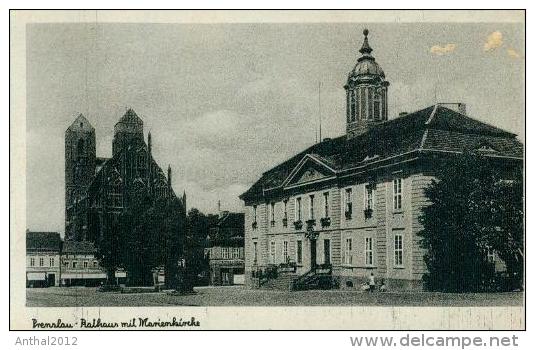 Prenzlau Rathaus Marienkirche Hauptplatz Sw 30er Mit Briefmarke - Prenzlau