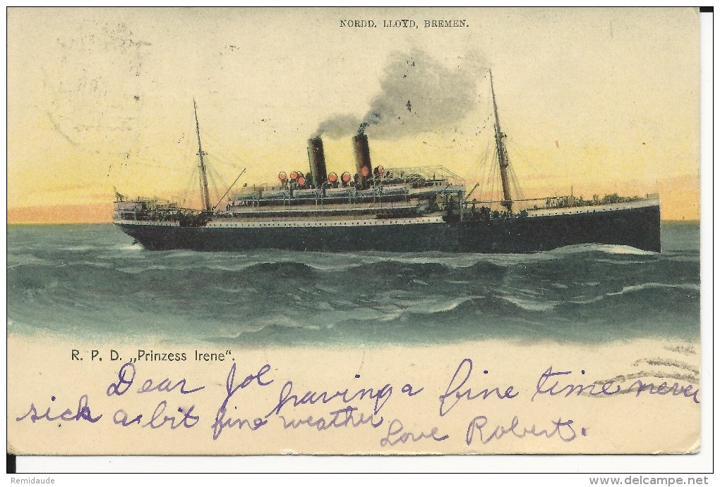 PORTUGAL - PONTA DELGADA - 1905 - CARTE Du PAQUEBOT "PRINZESS IRENE" De La NORD.LLOYD Pour SAN FRANCISCO (USA)- MARITIME - Ponta Delgada