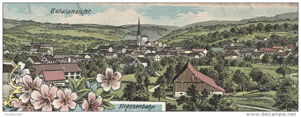 ALTE LITHO POSTKARTE GRUSS AUS MAZZINGEN STRASSENBAHN WYL FRAUENFELD Tram Tramway Dampflok Locomotive à Vapeur Matzingen - Frauenfeld