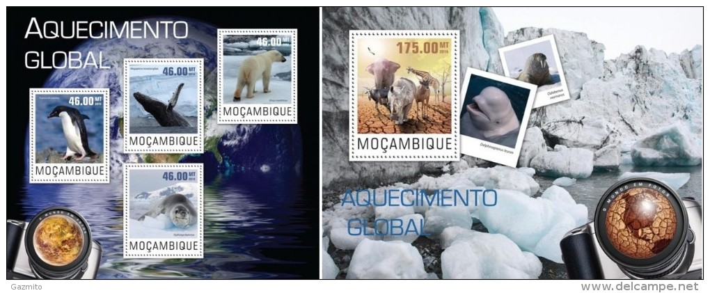 Mozambico 2014, Climate Change, Whales, Polar Bear, Pingun, 4val In BF +BF - Antarktischen Tierwelt