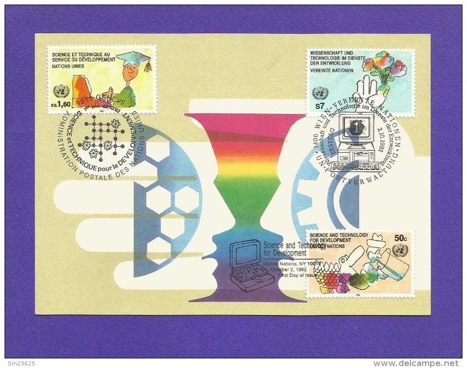 Vereinigte Nationen 1992  Maxi Card , Science Et Technique Au Service - 02.10.1992 -2 Scan - - Gemeinschaftsausgaben New York/Genf/Wien