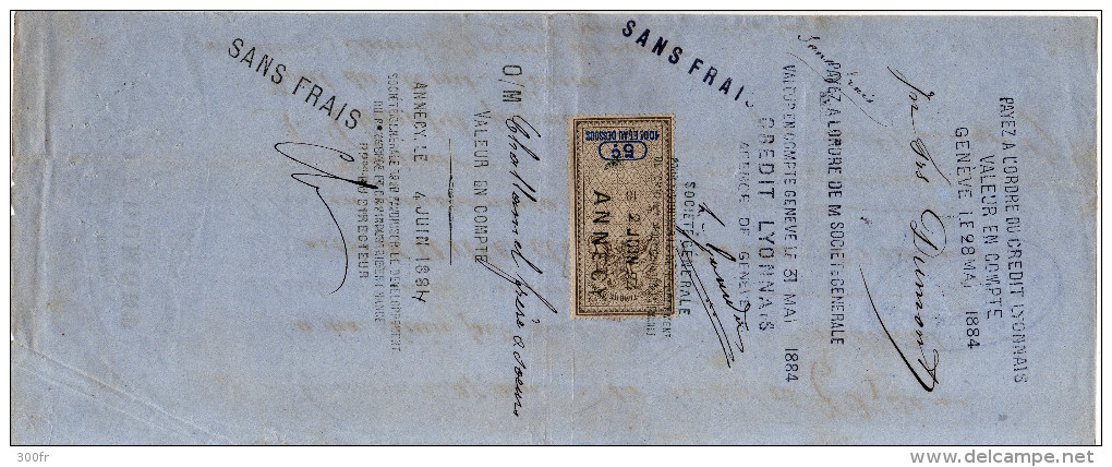 Suisse - 1884 Lettre De Change Timbre Fiscal Quittances 5c Entete "DENREES COLONIALES J F DUMONT" Genève - Suisse