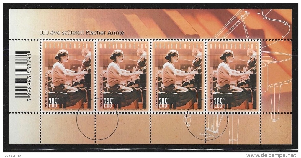 HUNGARY-2014. SPECIMEN Minisheet - Annie Fischer, Famous Hungarian Piano-player / With Barcode - Gebraucht