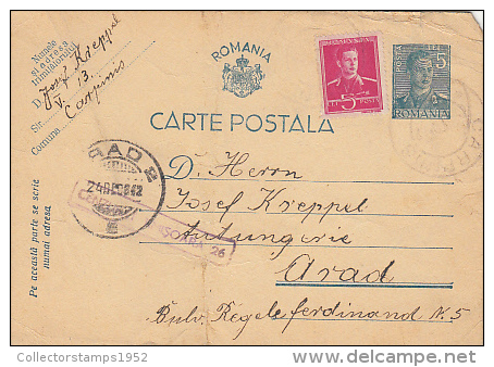 7797- KING MICHAEL, PC STATIONERY, ENTIER POSTAUX, CENSORED TIMISOARA NR 26, 1942, ROMANIA - 2. Weltkrieg (Briefe)