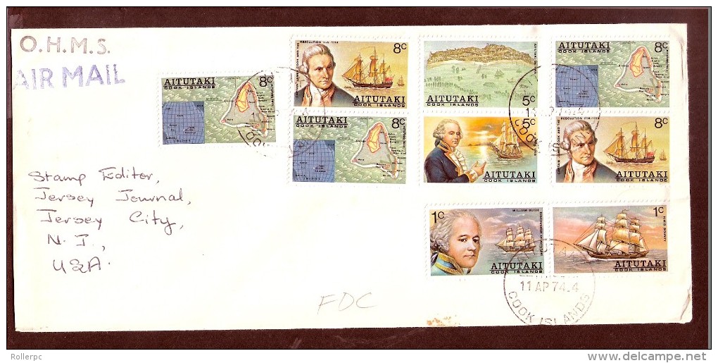 090001 Sc 97a,99a,101a BLIGH & COOK-ALL SE-TENANT ON FDC-STRUCK O.H.M.S.& AIR MAIL - OVERLEAF "AITUTAKI/POST OFFICE" - Aitutaki