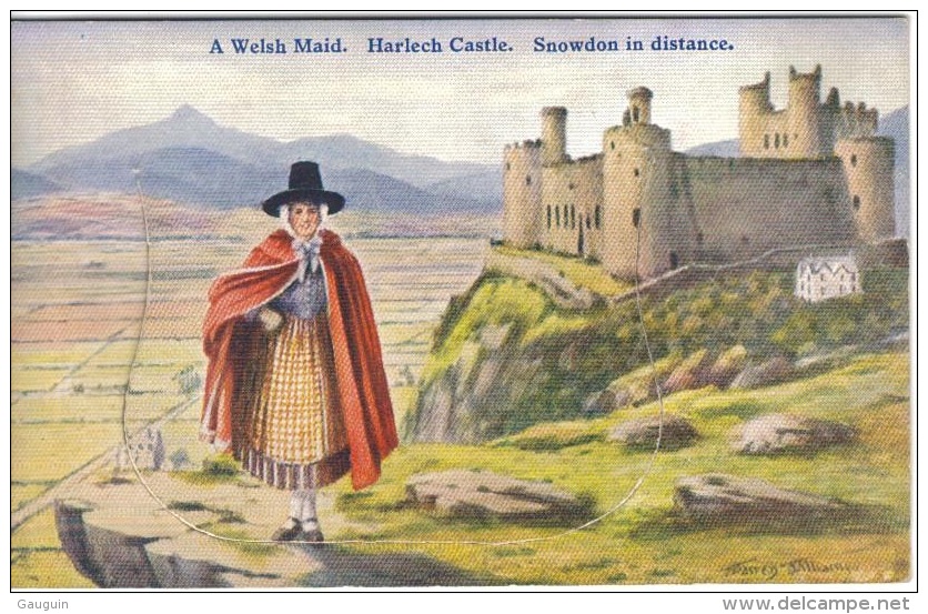 CPA - Carte Système - SNOWDON - A WELSH MAID - HARLECH CASTLE - Edition E.T.W.Dennis & Sons Ltd - Merionethshire