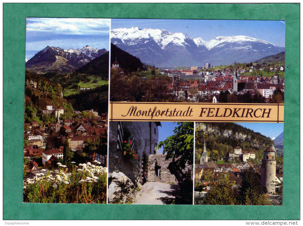 Montfortstadt FELDKIRCH Gegen Gurtisspitze Schweizer Berge (oben) Eingang Schattenburg Katzenturm (rechts) Vorarlberg - Feldkirch