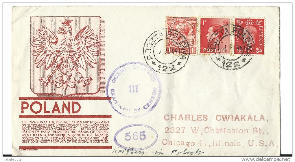 1944-46. POLISH FORCES IN ITALY. FIELD POST OFFICE 122. CENSOR  111 & 565. - Lettres & Documents