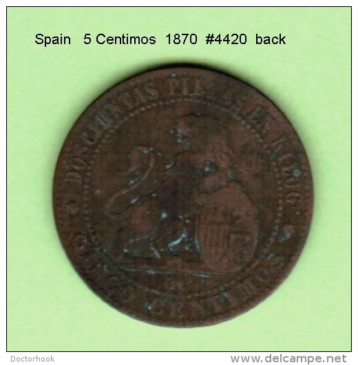 SPAIN   5  CENTIMOS   1870  (KM # 662) - Premières Frappes