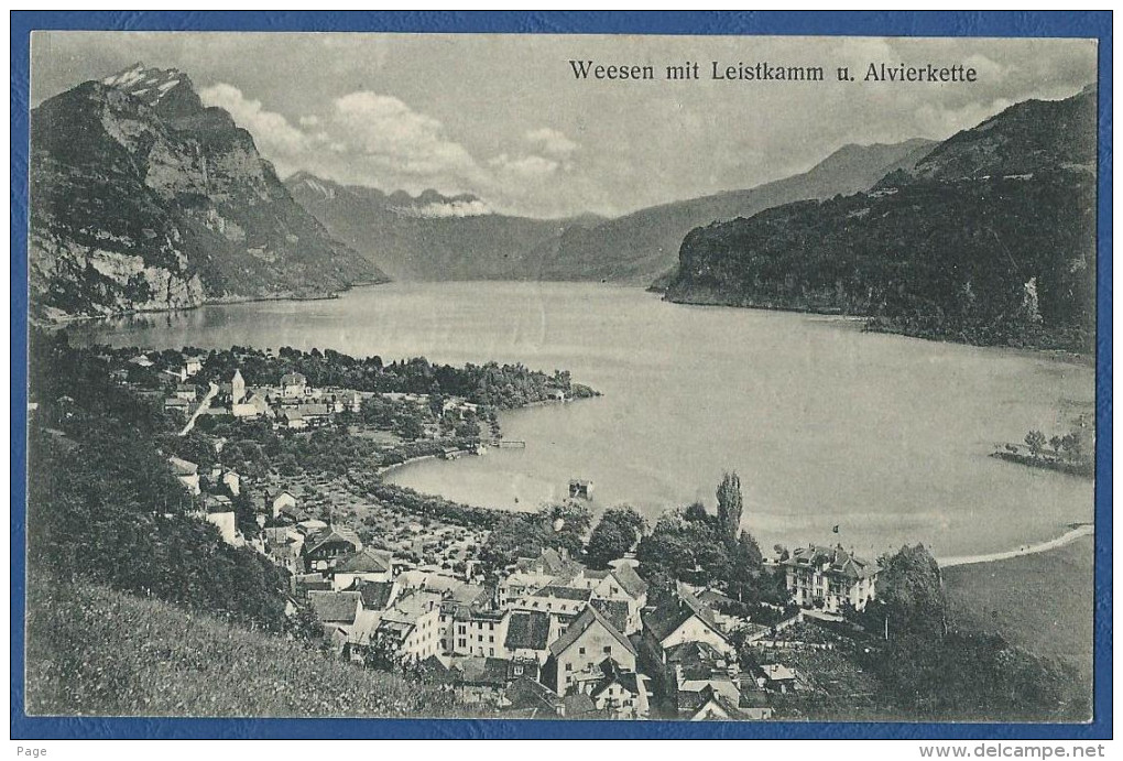 Weesen,1911,Weesen Mit Leistkamm Und Alvierkette,Bahnpoststempel, - Weesen